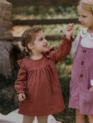 فساتين بيبي Vintaside Kids فستان بناتي كيوت بفيونكة بنية الطباعة الجاكارد طويل الأكمام بياقة مستديرة قصير الأمام، مناسب للخروجات، نزهات الحدائق، والارتداء اليومي المنزلي في فصلي الخريف والربيع