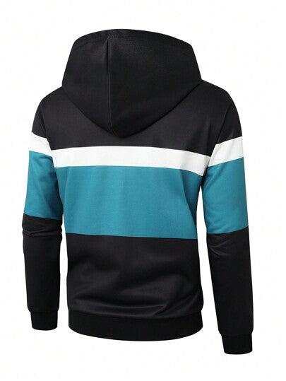 Manfinity Homme قميص ثقيل ربيعي للرجال مقاسات كبيرة بطبعة حرف وطائر نسر، كم طويل، قطعة قماش مزودة بسحاب وقبعة، لون أساسي داكن، هدايا للأصدقاء والزوج والصديق