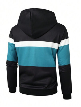 Manfinity Homme قميص ثقيل ربيعي للرجال مقاسات كبيرة بطبعة حرف وطائر نسر، كم طويل، قطعة قماش مزودة بسحاب وقبعة، لون أساسي داكن، هدايا للأصدقاء والزوج والصديق