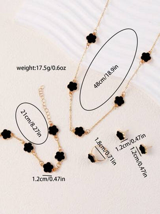 1 طقم هدية مجوهرات للفتيات يشمل: 1 قلادة بقلب البرسيم المحظوظ، 1 سوار، 1 زوج أقراط