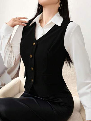 Modelyn السترة نسائية بلون واحد أحادية الصدر بياقة على شكل حرف V مناسبة للشتاء