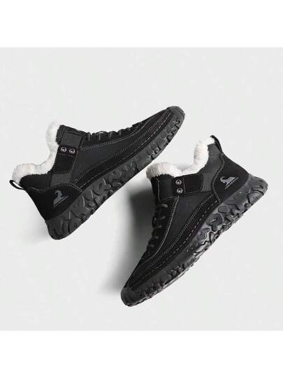 Beck بوت رجالي من جلد الضأن الأصلي موديل 2024 الجديد, بوت ثلج مبطنة بطبقة حرارية سميكة, بوت سير وتنزه مقاومة للانزلاق, بوت رياضية عصرية مريحة للكاحل للاستخدام في عيد الميلاد، باللون الأسود