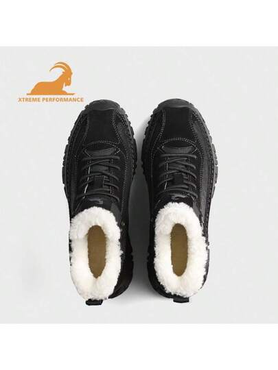 Beck بوت رجالي من جلد الضأن الأصلي موديل 2024 الجديد, بوت ثلج مبطنة بطبقة حرارية سميكة, بوت سير وتنزه مقاومة للانزلاق, بوت رياضية عصرية مريحة للكاحل للاستخدام في عيد الميلاد، باللون الأسود