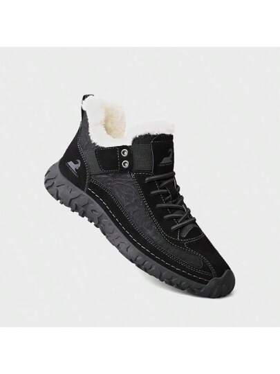 Beck بوت رجالي من جلد الضأن الأصلي موديل 2024 الجديد, بوت ثلج مبطنة بطبقة حرارية سميكة, بوت سير وتنزه مقاومة للانزلاق, بوت رياضية عصرية مريحة للكاحل للاستخدام في عيد الميلاد، باللون الأسود