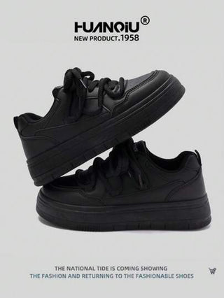 HUANQIU أحذية رياضية كاجوال بنعل سميك للنساء متعددة الاستخدامات مريحة، لون أبيض مناسبة لجميع المواسم، لون أسود، أحذية رياضية مدرسية مسطحة