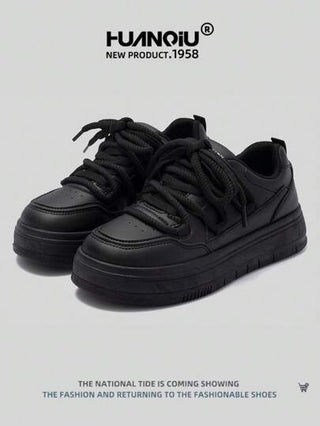 HUANQIU أحذية رياضية كاجوال بنعل سميك للنساء متعددة الاستخدامات مريحة، لون أبيض مناسبة لجميع المواسم، لون أسود، أحذية رياضية مدرسية مسطحة