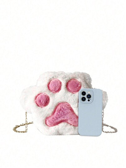 1 قطعة حقيبة كتف ناعمة مطرزة بشكل قدم القطة، خفيفة وقابلة للحمل للبنات والطلاب للرحلات والخارج والخريف والشتاء والتسوق والاستخدام اليومي