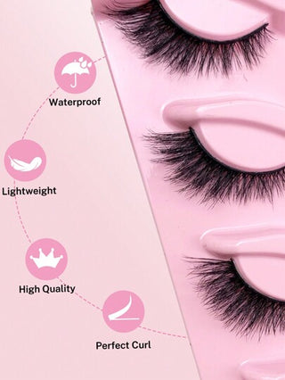 Hinarin 5 أزواج من رموش عين القطة الزائفة ثلاثية الأبعاد رموش طبيعية شبيهة بالريش 15 مم طراز D Curl، تأثير 6D سميكة لعيون الثعلب رموش صناعية