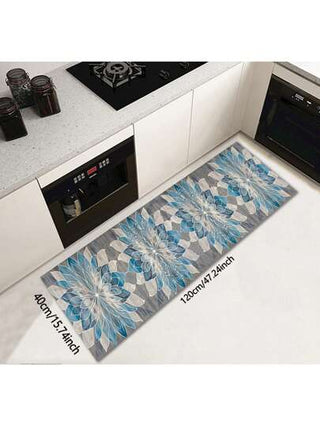 بساط ممر مزين بالأزهار الزرقاء، طويل جدا، سجادة ممر حديثة، بمادة بوليستر فاخرة، سجادة أرضية للمطبخ، مقاومة للانزلاق، قابلة للغسيل باليد، بتصميم سميك عالي الجودة