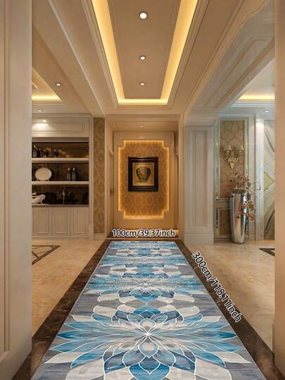 بساط ممر مزين بالأزهار الزرقاء، طويل جدا، سجادة ممر حديثة، بمادة بوليستر فاخرة، سجادة أرضية للمطبخ، مقاومة للانزلاق، قابلة للغسيل باليد، بتصميم سميك عالي الجودة