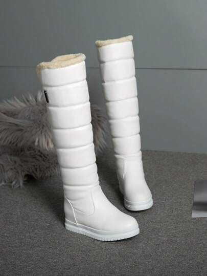 بوت الثلج الطويلة حتى الركبة للنساء مقاومة للماء، بوت شتوية ذات كعب منخفض مريحة وسميكة مبطنة بالحرارة، بوت شتوية مقاس كبير