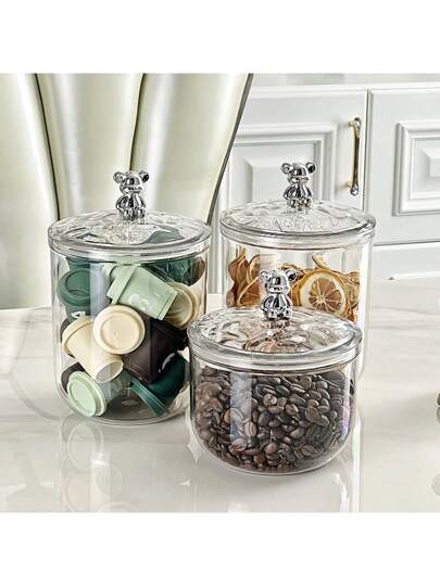 1 قطعة برطمان تخزين حلوى بشكل دبابيس قابل لإعادة الاستخدام، وعاء بلاستيكي شفاف محكم الإغلاق، مناسب لتخزين الحلوى والبضائع الجافة والبن والمكسرات