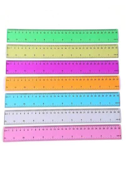 أدوات مكتبية ومدرسية قطعة واحدة مسطرة بلاستيكية متعددة الألوان بطول 30سم، شفافة بحافة مستقيمة، ذات حافتين متجهتين ومقياسين بارز للرؤية السهلة