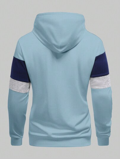 Manfinity Homme بلوزة رياضية هودي رجالي طويلة الأكمام مطبوع عليها حرف بالوان متباينة، سحاب وسرة، مناسب للخريف والشتاء بمقاسات كبيرة الحجم