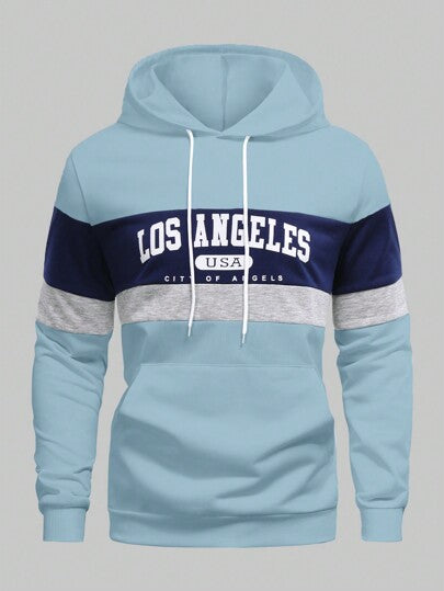 Manfinity Homme بلوزة رياضية هودي رجالي طويلة الأكمام مطبوع عليها حرف بالوان متباينة، سحاب وسرة، مناسب للخريف والشتاء بمقاسات كبيرة الحجم