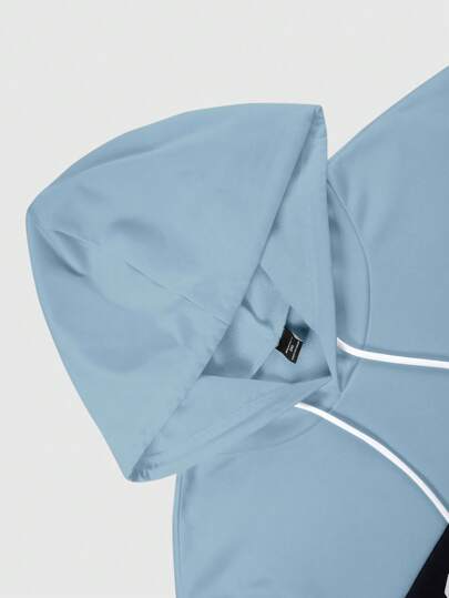 Manfinity Homme بلوزة رياضية هودي رجالي طويلة الأكمام مطبوع عليها حرف بالوان متباينة، سحاب وسرة، مناسب للخريف والشتاء بمقاسات كبيرة الحجم