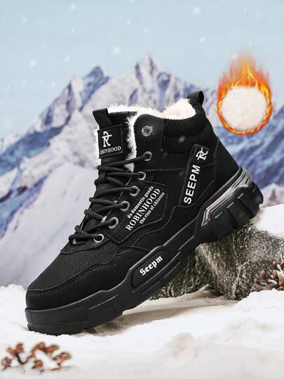 بوت شتوي جديد للرجال من الجلد المخملي السميك، دافئ وغير زلق، عالي الكاحل مبطن للثلوج