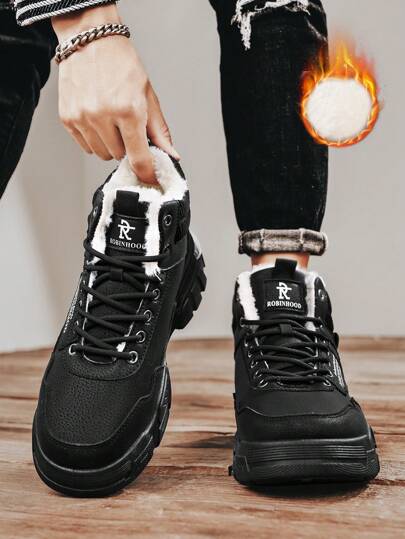 بوت شتوي جديد للرجال من الجلد المخملي السميك، دافئ وغير زلق، عالي الكاحل مبطن للثلوج