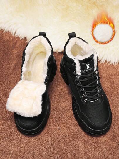 بوت شتوي جديد للرجال من الجلد المخملي السميك، دافئ وغير زلق، عالي الكاحل مبطن للثلوج