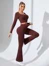 SHEIN Sport Studio بدلة رياضية نسائية قطعتان، ملابس علوية كم طويل وبنطال طويل، بتصميم رياضي كاجوال
