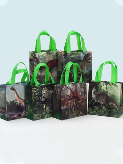 6/10/20 حقيبة هدية من قماش غير منسوج بنمط ديناصور الحفلات، ديناصور تي ركس، ثلاثي القرون، أكياس تخزين، حقائب غير منسوجة، أكياس تسوق، حفلات، هدايا، أكياس حفلات، هدايا حفلات، مقابض أشغال يدوية، مستلزمات حفلات، ديكور عيد الميلاد