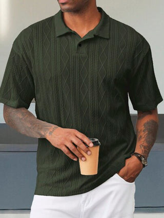 Manfinity Homme قميص بولو قصير الأكمام للرجال، تصميم هندسي بقوام ، ملائم للارتداء اليومي