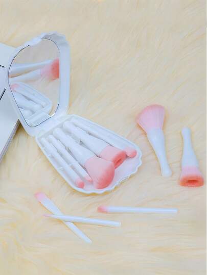 5 قطع معها مرآة، 1 طقم فرش مكياج بنقشة الصدفة البيضاء، مع مرآة، طقم فرش مكياج صغيرة محمولة، طقم فرش مكياج محمول مع مرآة، طقم فرش مكياج في علبة، متعدد الوظائف لمساحيق الأساس والباديكير والبراي، أتى في علبة مع مرآة