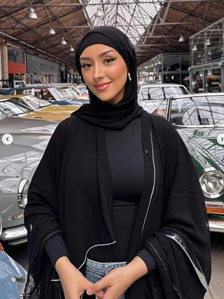 فستان أبايا من الشيفون مع وشاح - فستان مسلم مزين بتريم لامع، ثوب أنيق وقابل للتنفس طويل للنساء، محتشم