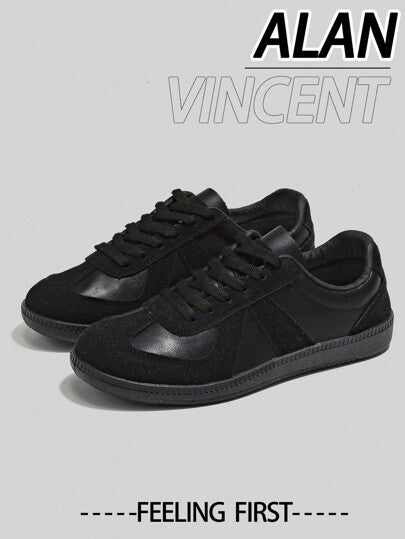 Alan Vincent أحذية كاجوال سوداء للنساء موديل ربيع 2025، أحذية رياضية مسطحة ومريحة، أحذية مناسبة للاستخدام اليومي والسهرات، أحذية قائد الجيش الألماني عصرية