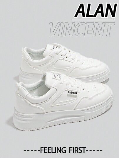 Alan Vincent أحذية بيضاء للنساء 2025 طراز جديد أحذية امرأة أحذية رياضية بياقة منخفضة وحبال ربط، أحذية كاجوال عصرية للسيدات أحذية رياضية مسطحة للطلاب الأزواج