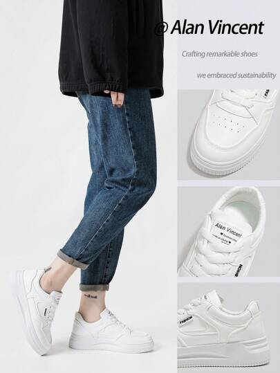 Alan Vincent أحذية بيضاء للنساء 2025 طراز جديد أحذية امرأة أحذية رياضية بياقة منخفضة وحبال ربط، أحذية كاجوال عصرية للسيدات أحذية رياضية مسطحة للطلاب الأزواج