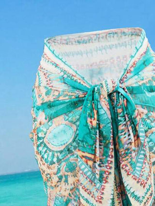 Swim Oasis فستان نسائي من مقاس كبير بطراز بوهيمي قديم ذو طباعة مميزة طويل ، طراز عطلة أنيق مع رباط للصيف