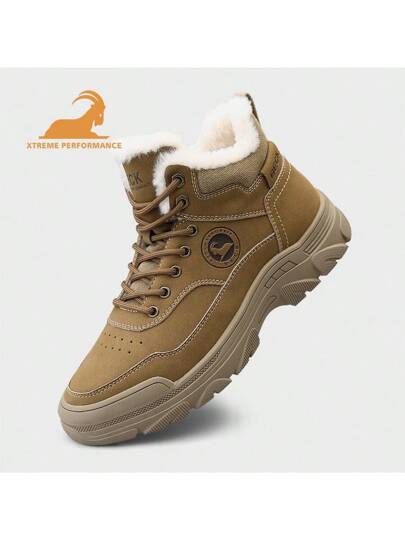 Beck بوت رياضي شتوي كاجوال للرجال من الجلد الغنم الحقيقي مبطن حراريا لعام 2024، مسطح، مانع الانزلاق، دافئ، للخارج/السفر/المشي لمسافات طويلة، رمادي أفقع الكاحل، بوت كاجوال رياضية للثلج للعيد