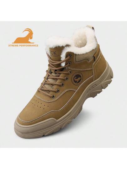 Beck بوت رياضي شتوي كاجوال للرجال من الجلد الغنم الحقيقي مبطن حراريا لعام 2024، مسطح، مانع الانزلاق، دافئ، للخارج/السفر/المشي لمسافات طويلة، رمادي أفقع الكاحل، بوت كاجوال رياضية للثلج للعيد