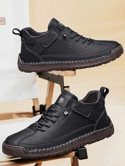 CLOHOO بوت رجالية قصيرة مخيطة يدويًا من ماركة CLOHOO، بوت جلدية رجالية عالية الأعلى، بوت، بوت التنزه