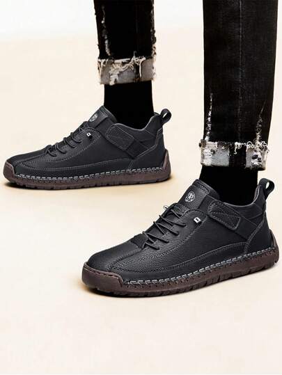 CLOHOO بوت رجالية قصيرة مخيطة يدويًا من ماركة CLOHOO، بوت جلدية رجالية عالية الأعلى، بوت، بوت التنزه