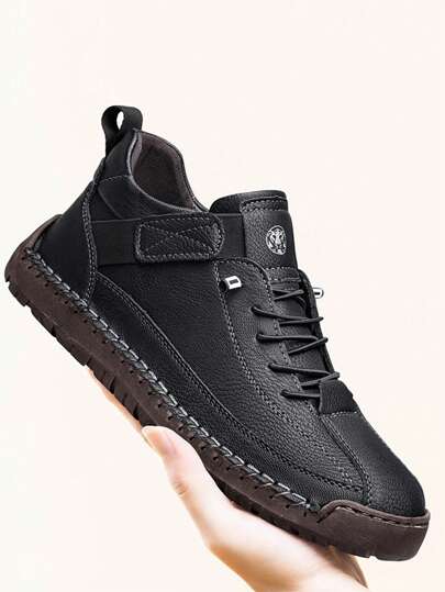 CLOHOO بوت رجالية قصيرة مخيطة يدويًا من ماركة CLOHOO، بوت جلدية رجالية عالية الأعلى، بوت، بوت التنزه