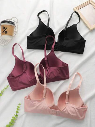 Shein Underwear&Sleepwear Basics طقم حمالة صدر بدون حمالات سادة - 3 قطع