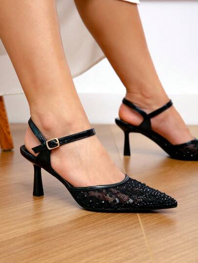 CUCCOO HITCHD أحذية كعب عالي أنيقة للحفلات المسائية وحفلات الزفاف مزينة بالدانتيل والراين ذات تصميم مدبب للنساءرمضان