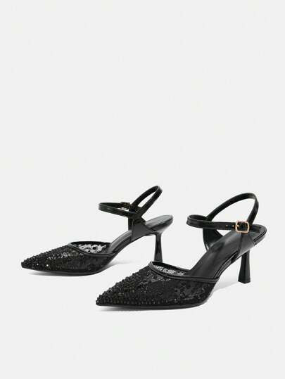 CUCCOO HITCHD أحذية كعب عالي أنيقة للحفلات المسائية وحفلات الزفاف مزينة بالدانتيل والراين ذات تصميم مدبب للنساءرمضان