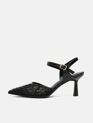 CUCCOO HITCHD أحذية كعب عالي أنيقة للحفلات المسائية وحفلات الزفاف مزينة بالدانتيل والراين ذات تصميم مدبب للنساءرمضان