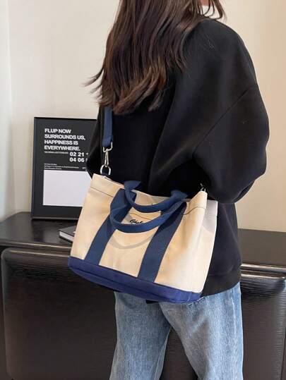 حقيبة الكتف الكاكي ذات الحروف الثابتة لموضة الخريف والشتاء الجديدة، حقيبة كانفاس كاجوال عصرية للسيدات