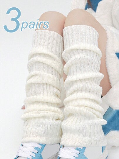 3 أزواج من سخانات الساق المحبوكة للبنات، أغطية ساق صلبة اللون دافئة، متعددة الاستخدامات وعصرية، مناسبة لطالبات المدارس الابتدائية والإعدادية للارتداء مع الزي المدرسي واستخدامها في الحياة اليومية