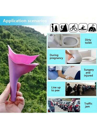 طقم تانكيني حريمي مجموعة 2 قطعة - 1 جهاز بول للإناث + 1 حقيبة حمل، تصميم قابل للطي من السيليكون للسفر والتخييم والنزهات، ملحقات تنظيف صحية