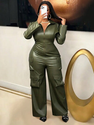 Slaydiva جمبسوت حمالة طويلة الأكمام مع جيوب سوستة موضة شتاء 2024 للنساء، ملابس الجديدة، ملابس داخلية جريئة