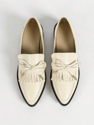 أحذية أوكسفورد حريمي CUCCOO CURVES أحذية أكسفورد ذات لون أسود ذات رقبة واسعة ذات كعب قطري منخفض وطرف مدبب، مع كشكشة وفيونكة وأسلوب بريطاني للنساء لجميع المواسم