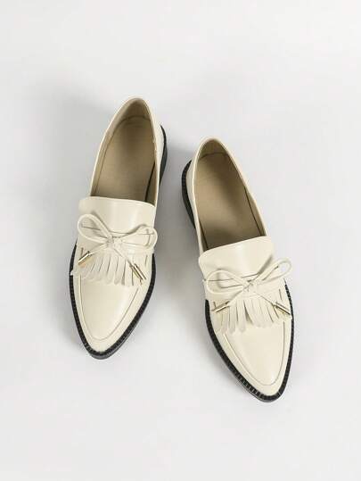 أحذية أوكسفورد حريمي CUCCOO CURVES أحذية أكسفورد ذات لون أسود ذات رقبة واسعة ذات كعب قطري منخفض وطرف مدبب، مع كشكشة وفيونكة وأسلوب بريطاني للنساء لجميع المواسم