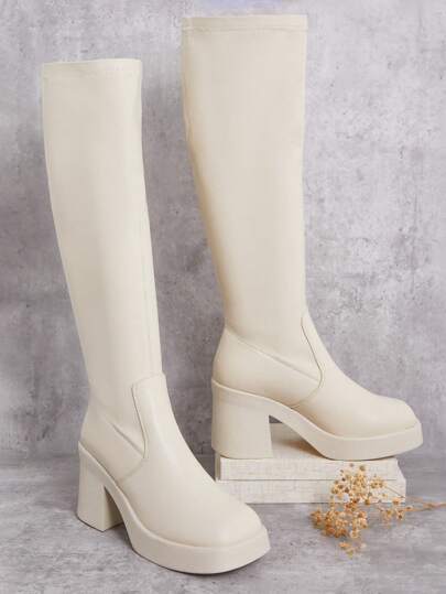 SHUZIA بوت نسائية كاحل عالي بنعل منصة وكعب مربع صالح للبس لفترات طويلة راحة مريحة للارتداء في عطلة رأس السنة