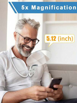 أدوات مكتبية ومدرسية نظارة مكبرة قابلة للتعديل 1-3 لجميع الاستخدامات بقطر 5.12 بوصة، قابلة للارتداء حول الرقبة أو الوضع على المكتب أو الحمل باليد، تستخدم لأغراض القراءة اليدوية والخياطة والحرف اليدوية وقراءة الصحف وتكبير شاشة الهاتف