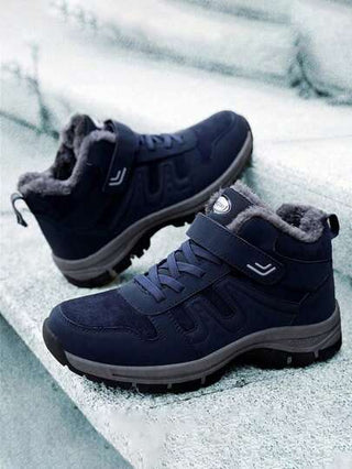 بوت رجالية شتوية دافئة 2024 جديدة للخارج، من الجلد المقاوم للماء ولحشو بالفرو، بوت تريكينج بنعل مطاطي مقاوم للانزلاق، بوت الكاحل الحرارية الدافئة للثلوج